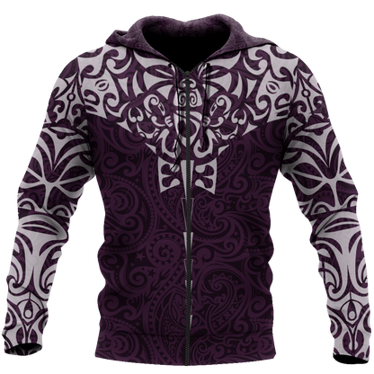 New zealand hoodie manta maori ta moko purple 3d all over printed shirt and short for man and women