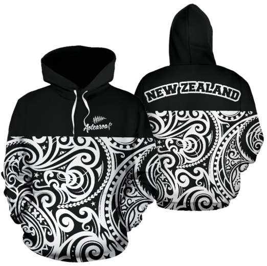 New Zealand - Aotearoa Pullover Hoodie (BlackWhite) A0 - Amaze Style™-Apparel