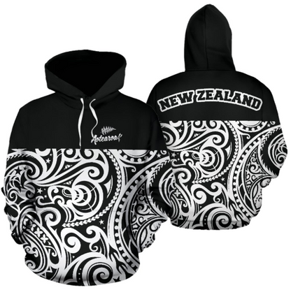 New Zealand - Aotearoa Pullover Hoodie (BlackWhite) A0 - Amaze Style™-Apparel