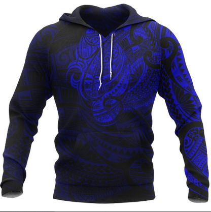Maori Tattoo Style Hoodie - Blue A7 - Amaze Style™-Apparel