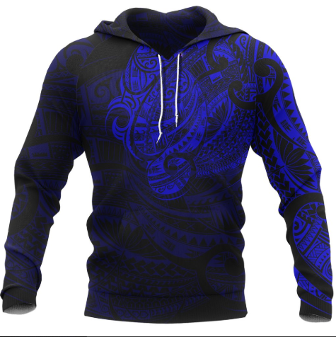 Maori Tattoo Style Hoodie - Blue A7 - Amaze Style™-Apparel