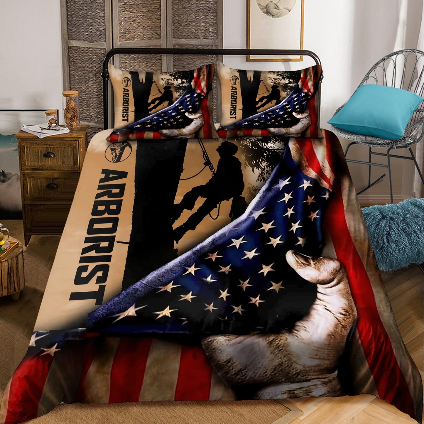 Premium All Over Printed American Flag Arborist Bedding Set MEI