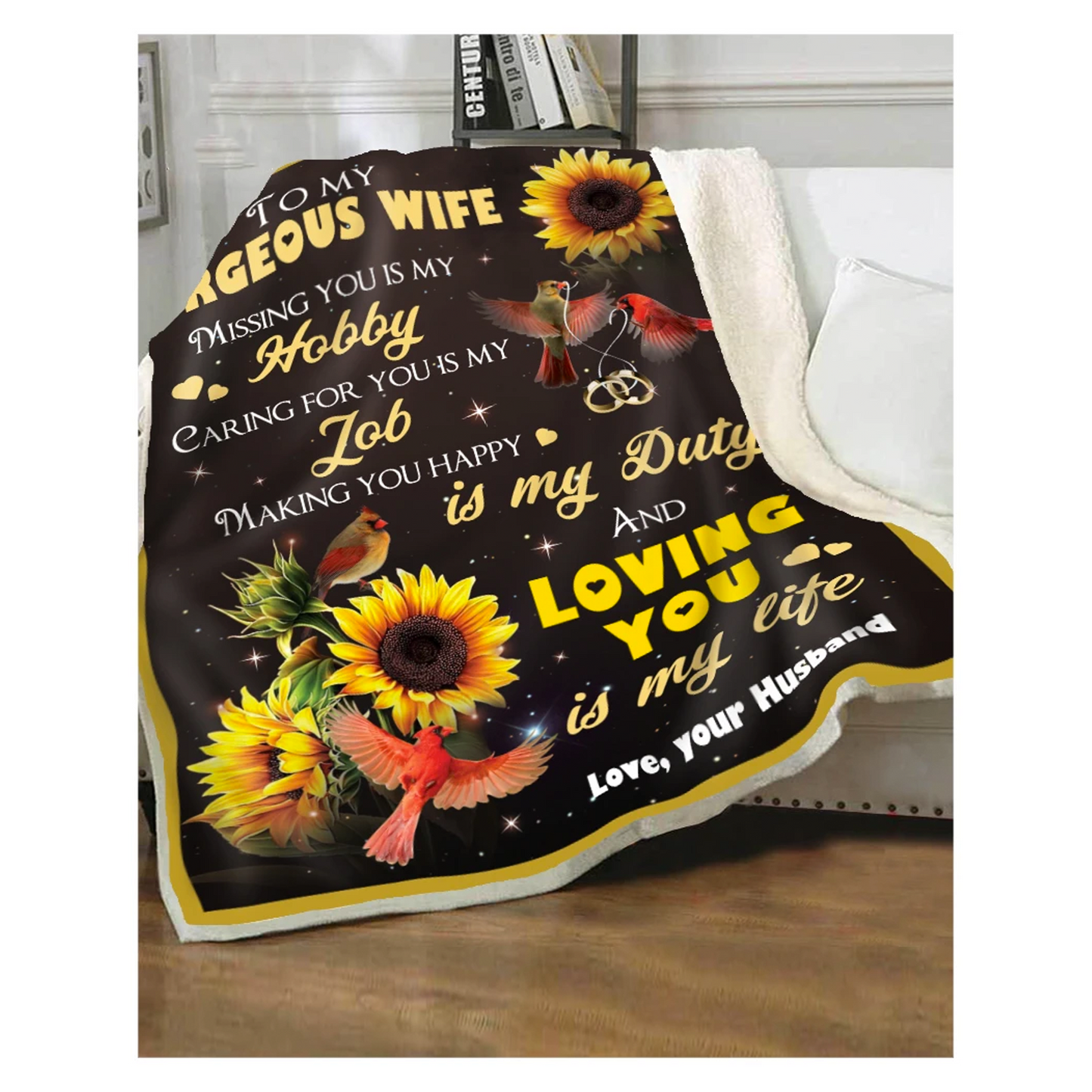 Custom Blanket Cardinals To My Gorgeous Wife Loving You Sherpa Blanket HC