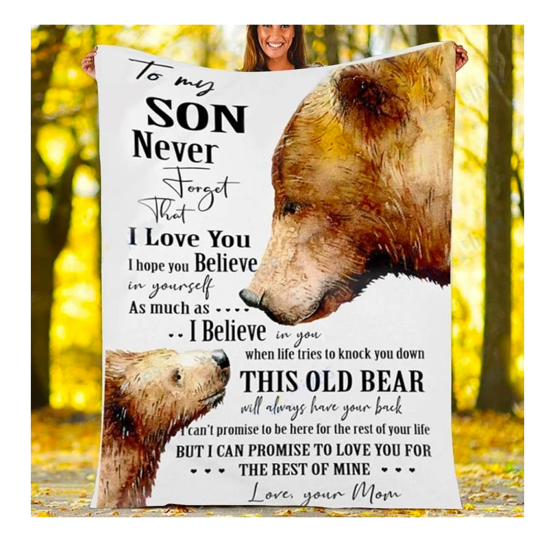 Custom Blanket Bear To My Son Blanket - Gift For Son - Sherpa Blanket DL