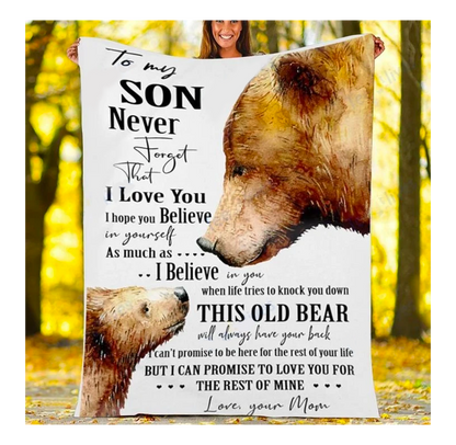 Custom Blanket Bear To My Son Blanket - Gift For Son - Sherpa Blanket DL
