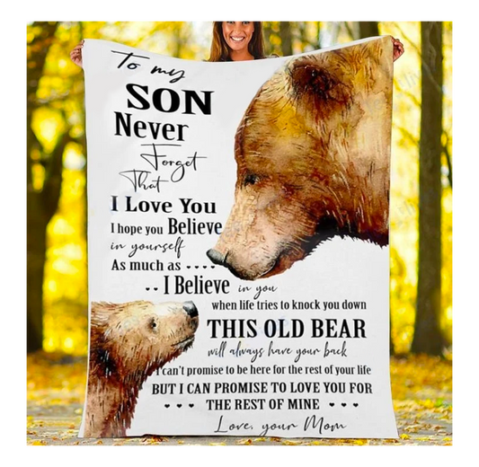 Custom Blanket Bear To My Son Blanket - Gift For Son - Sherpa Blanket DL