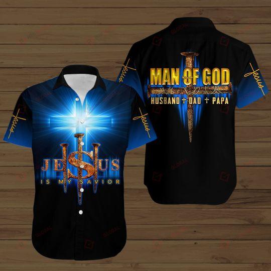 Jesus Is My Savior Man Of God Husband Dad Papa Blue All Over Printed Shirts
