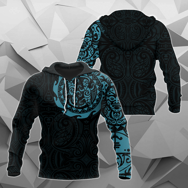 Maori Tangaroa Tattoo New Zealand All Over Hoodie - Blue NVD - Amaze Style™-Apparel