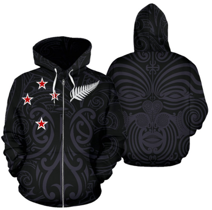 New Zealand - Maori Mask Allover Zip Hoodie A0 - Amaze Style™-Apparel