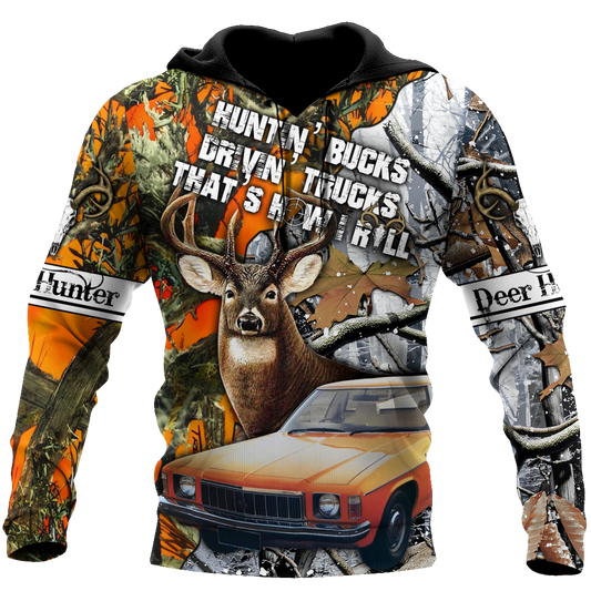 Hunting Bucks and Driving Trucks 3D All Over Print Hoodie