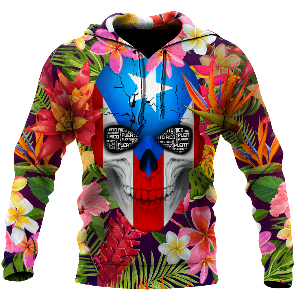 Puerto Rico Floral Skulls Shirt TH20061605S-Apparel-TQH-Hoodie-S-Vibe Cosy™