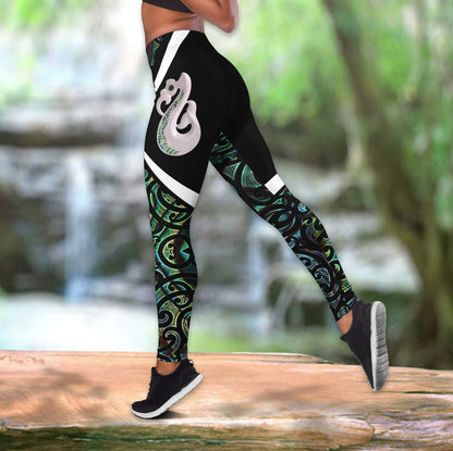 New Zealand Maori Manaia Paua Shell tank top & leggings outfit for women