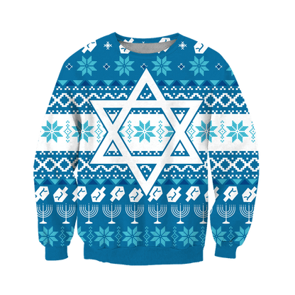 Blue Pattern Star Of David Hanukkah Hoodie MEI