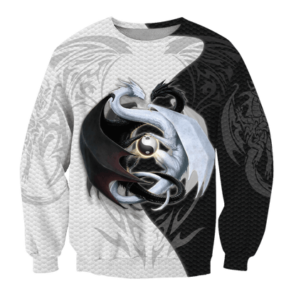 Black And White Dragon 3D Hoodie Shirt For Men And Women