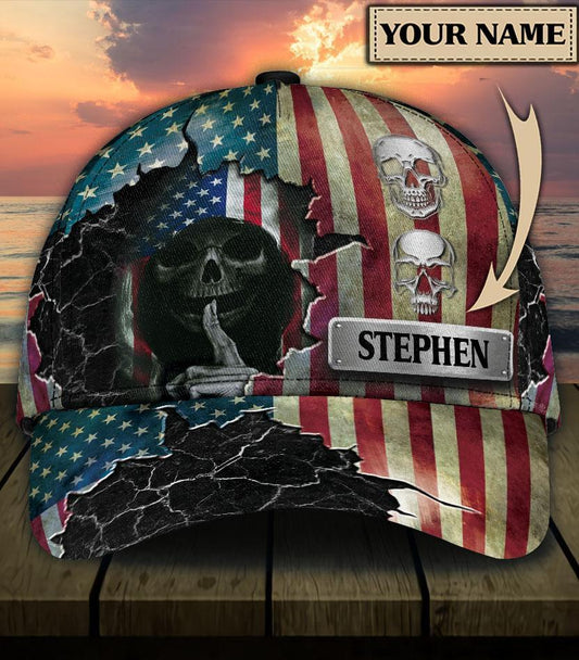 Custom Name Skull Classic Cap