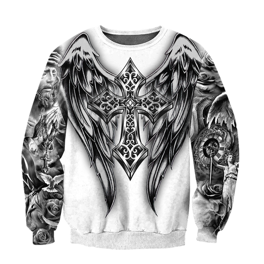 Jesus Christ Cross and Wings 3D Printed Sweatshirt for Men and Women