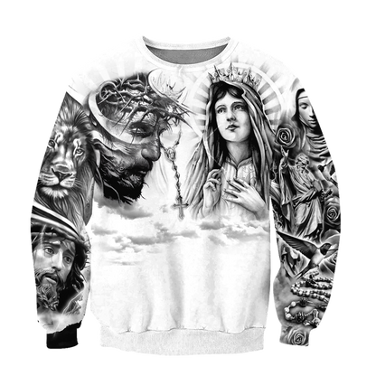 Jesus Christ and Maria Tattoo 3D Printed Hoodie, T-Shirt for Men and Women