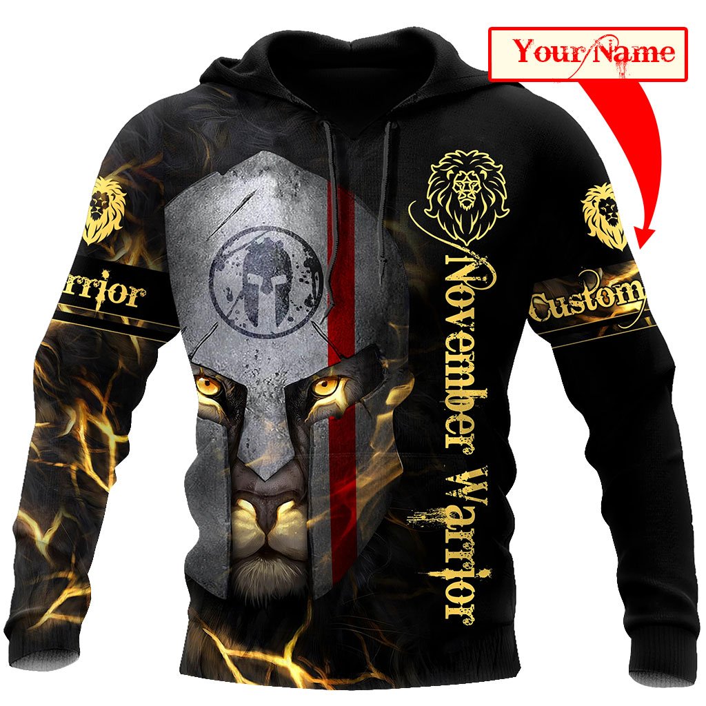 Custom Name November Spartan Lion Warrior 3D All Over Printed Unisex Shirts