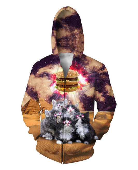 Worship the Burger Zip-Up Hoodie Cats PL04032005 - Amaze Style™-Apparel