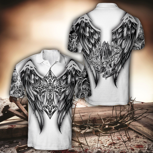 Jesus Christ Cross and Wings 3D Printed POLO for Men and Women