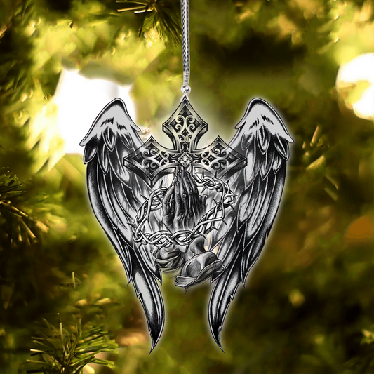 Jesus Christ Cross and Wings Unique Design Car Hanging Ornament, Christmas Tree Hanging Ornament