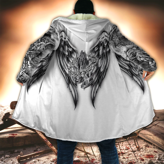 Jesus Christ Cross and Wings 3D Printed Hooded Coat for Men and Women