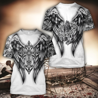 Jesus Christ Cross and Wings 3D Printed T-Shirt for Men and Women