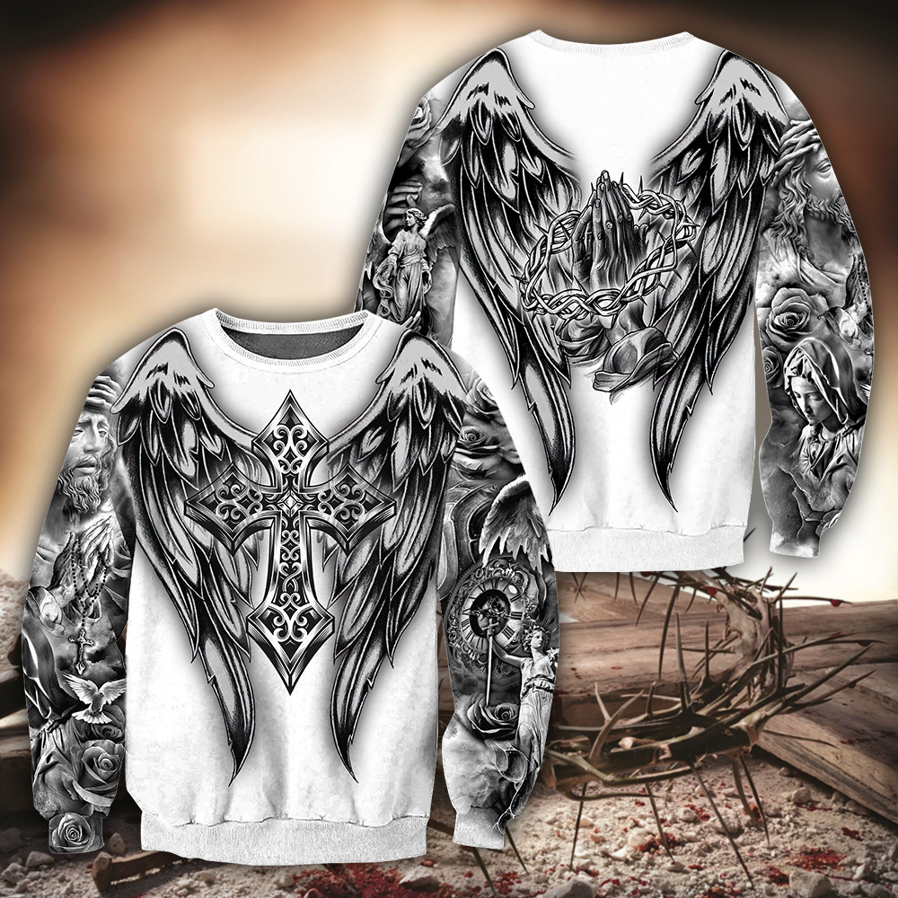 Jesus Christ Cross and Wings 3D Printed Sweatshirt for Men and Women