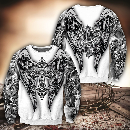 Jesus Christ Cross and Wings 3D Printed Sweatshirt for Men and Women