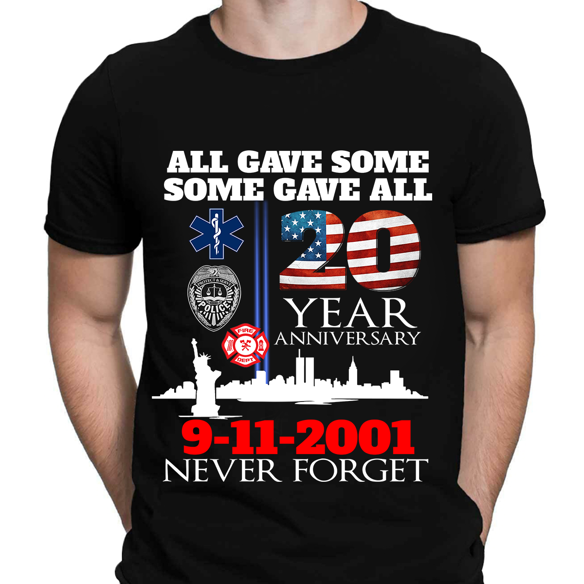 Never Forget 20th Anniversary V-Neck T-Shirt, Best Gifts For Police Officers