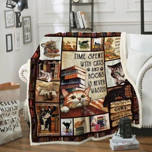 Cats And Books Throw Blanket
