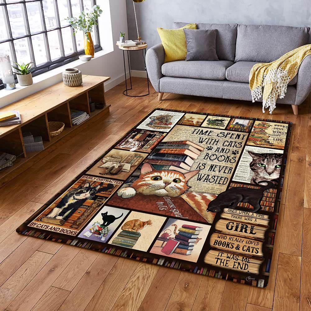 Cats And Books 3D design printed Rug