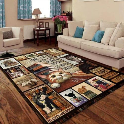 Cats And Books 3D design printed Rug