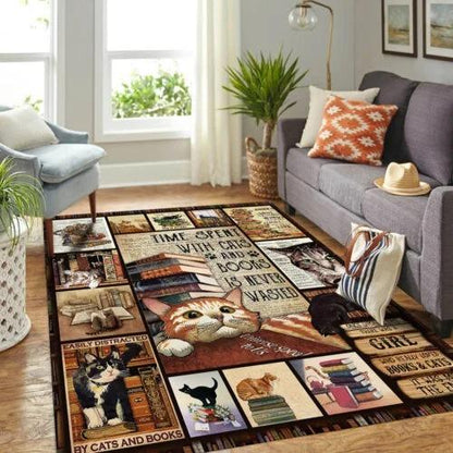 Cats And Books 3D design printed Rug