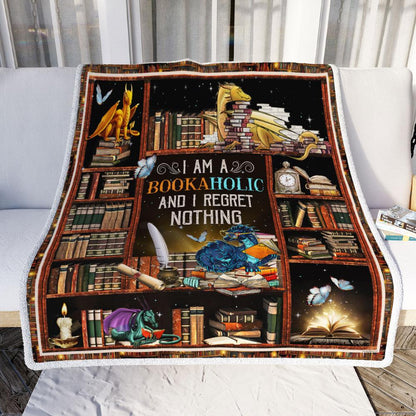 I Am A Bookaholic And I Regret Nothing Book Dragon Throw Blanket