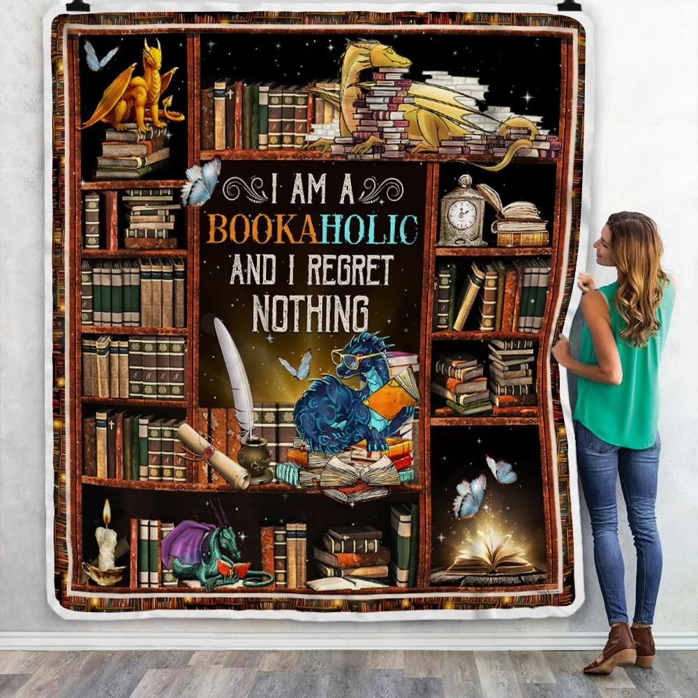 I Am A Bookaholic And I Regret Nothing Book Dragon Throw Blanket
