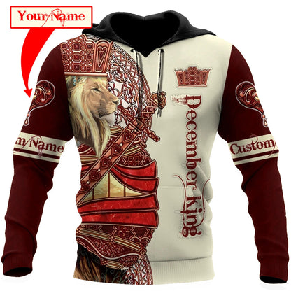Custom Name December King Lion  3D All Over Printed Unisex Shirts