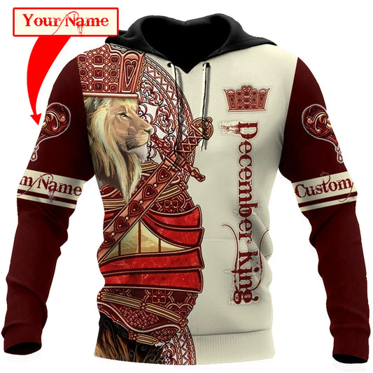 Custom Name December King Lion  3D All Over Printed Unisex Shirts