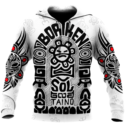 Puerto Rico Black Symbol Sol Taino On White Shirt QB06232004S-Apparel-TQH-Hoodie-S-Vibe Cosy™