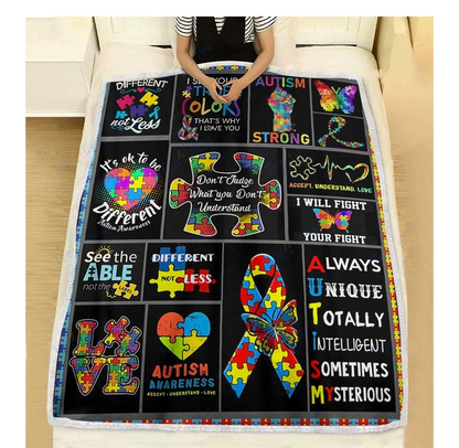 Custom Blanket Autism Awareness- Best Gift For Autism Warrior - Sherpa Blanket DL