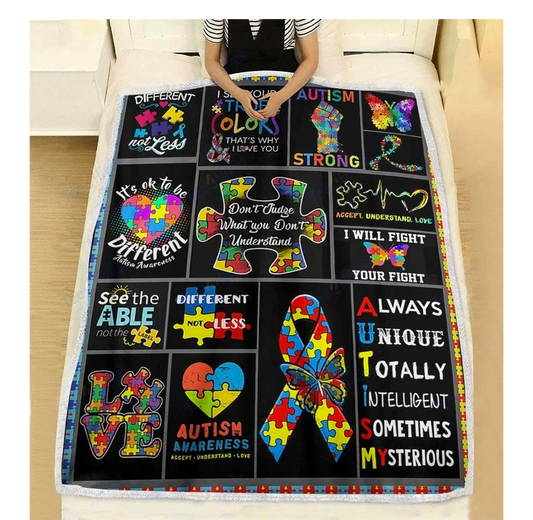 Custom Blanket Autism Awareness- Best Gift For Autism Warrior - Sherpa Blanket DL