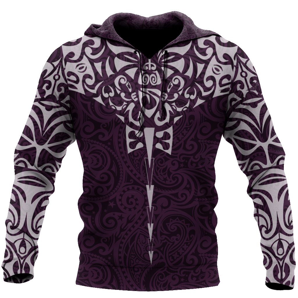 New zealand hoodie manta maori ta moko purple 3d all over printed shirt and short for man and women