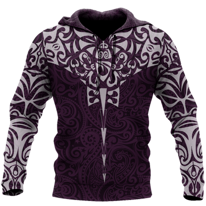 New zealand hoodie manta maori ta moko purple 3d all over printed shirt and short for man and women