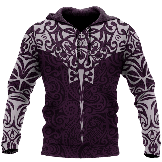 New zealand hoodie manta maori ta moko purple 3d all over printed shirt and short for man and women