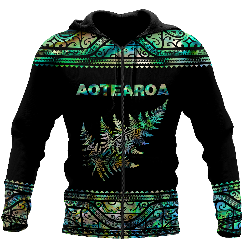 Aoteatoa New Zealand Maori Silver Fern Paua Shell 3D Unisex Hoodie