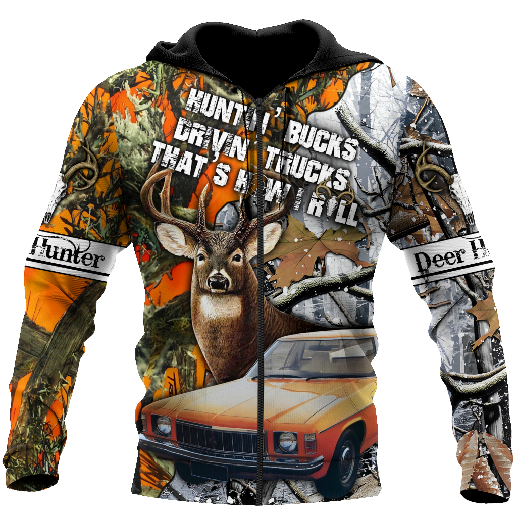 Hunting Bucks and Driving Trucks 3D All Over Print Hoodie