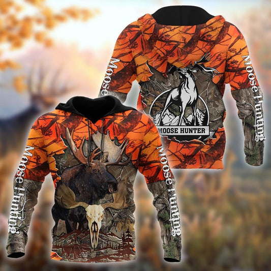 Hunting Moose Orange Camo 3D All Over Print Hoodie