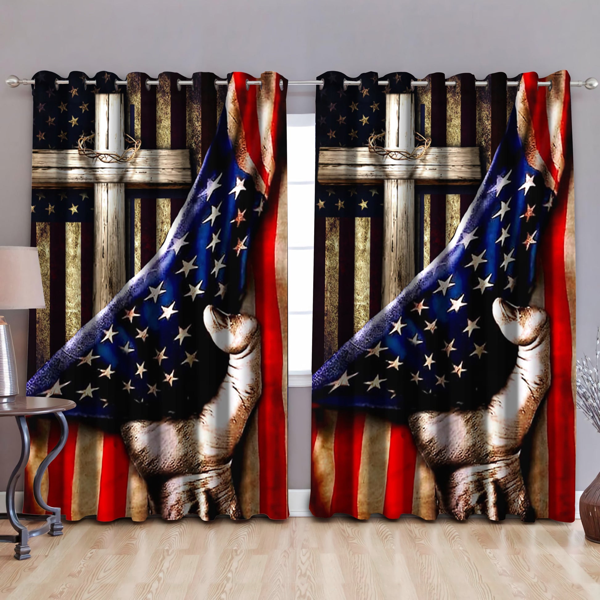Christian Cross Flag - Jesus Blackout Thermal Grommet Window Curtains  QB05262005-TA - Amaze Style™-Curtains