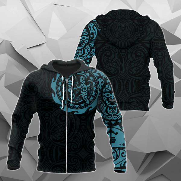 Maori Tangaroa Tattoo New Zealand All Over Hoodie - Blue NVD - Amaze Style™-Apparel