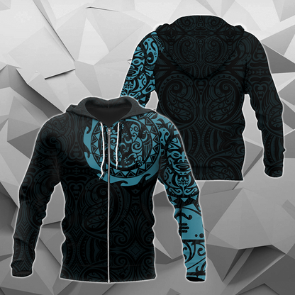 Maori Tangaroa Tattoo New Zealand All Over Hoodie - Blue NVD - Amaze Style™-Apparel